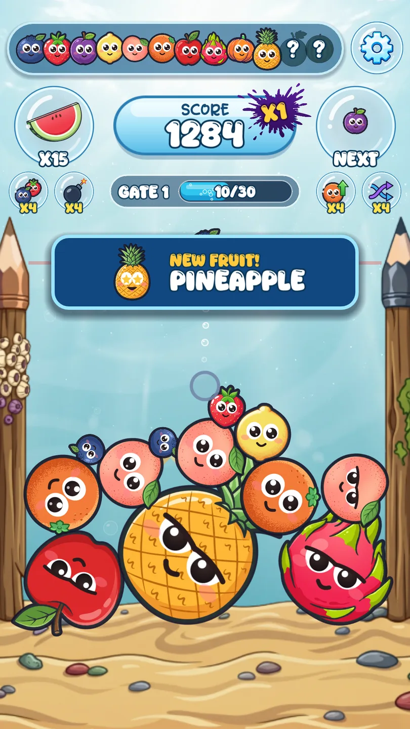 A New Fruit banner announcing the pineapple — discover all 12 fruits