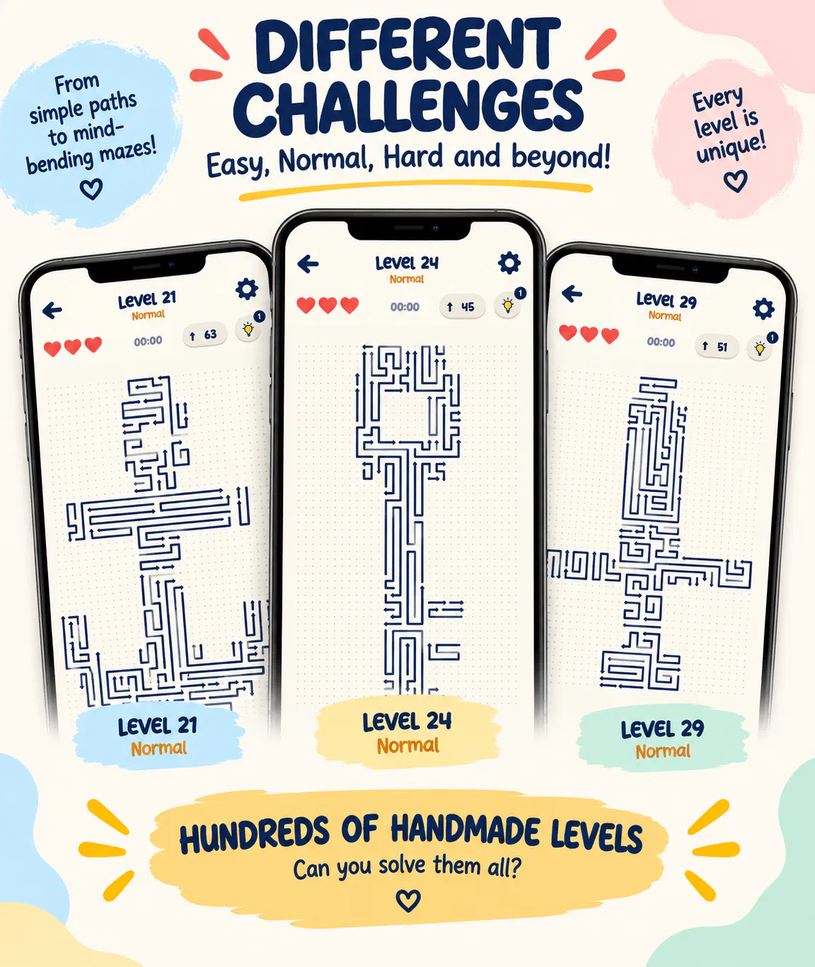 Three handmade levels side by side, each board cut into a different shape