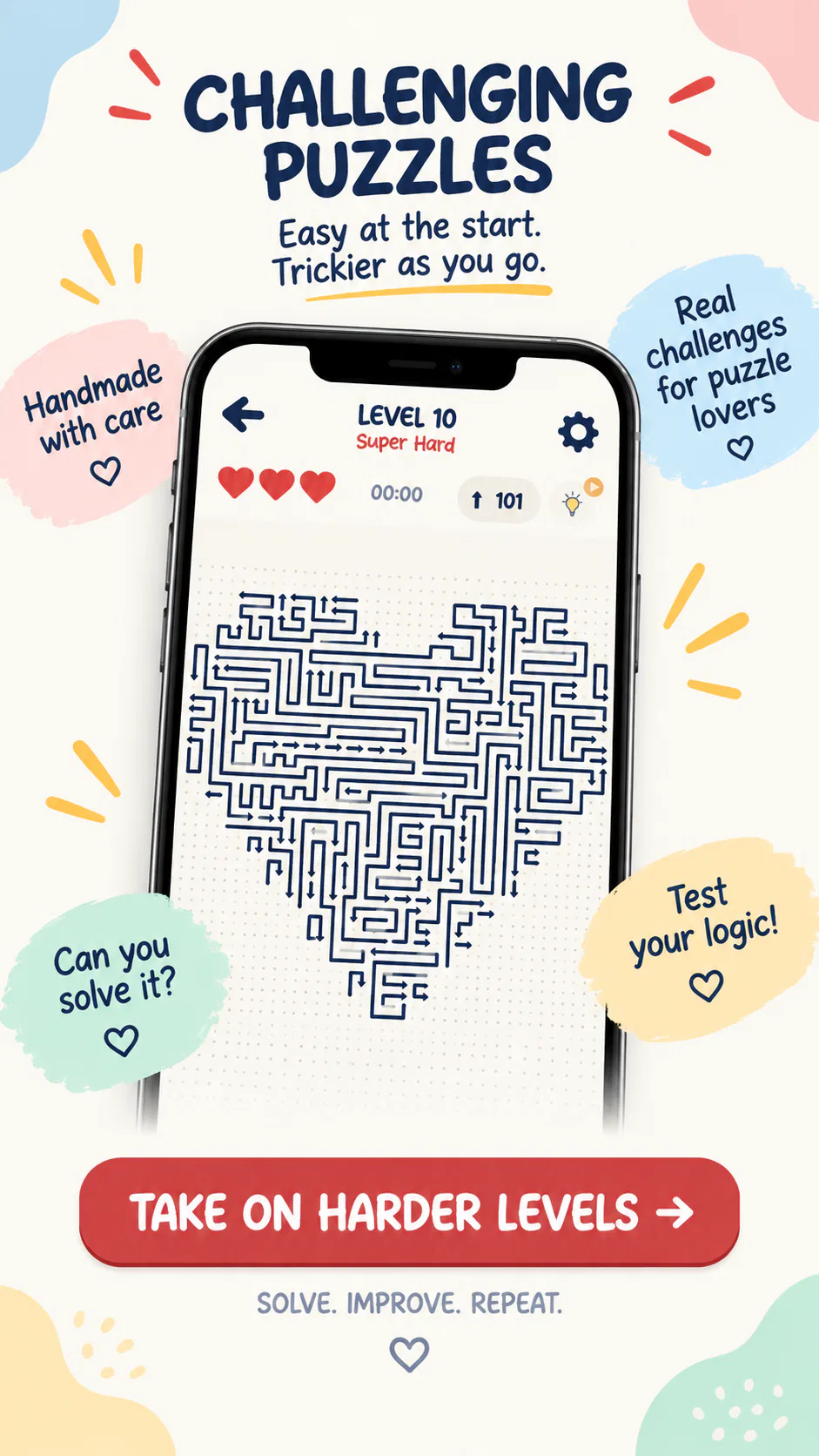 A Super Hard level shaped like a heart, packed with interlocking wires