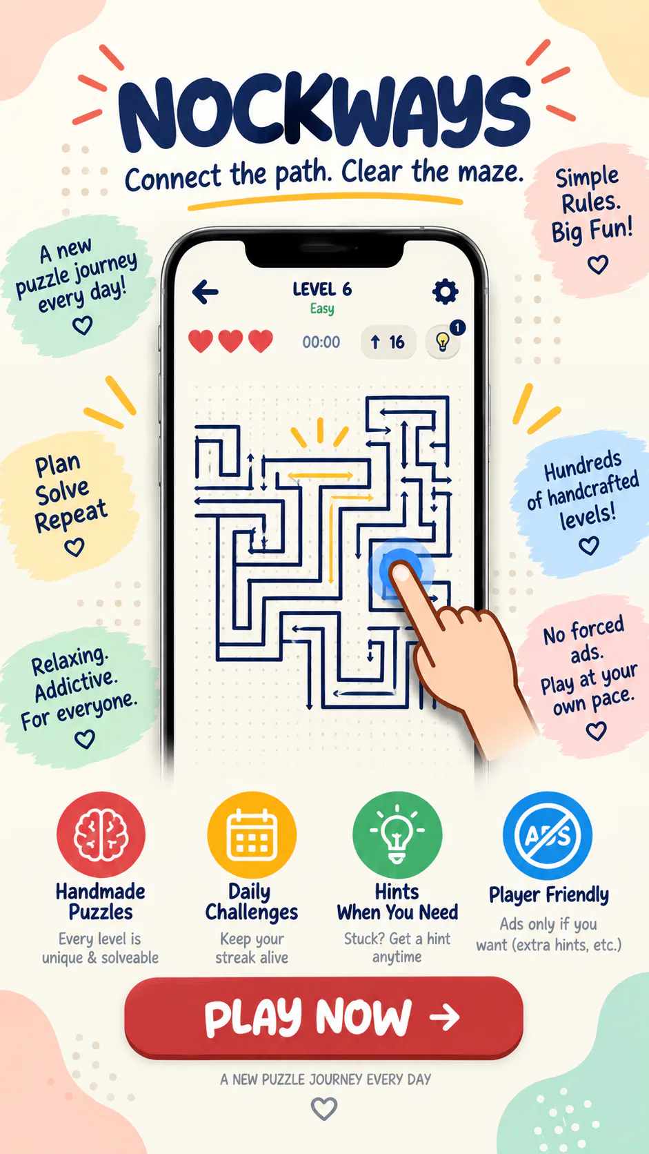 An Easy board of winding wires, with the game's features listed underneath